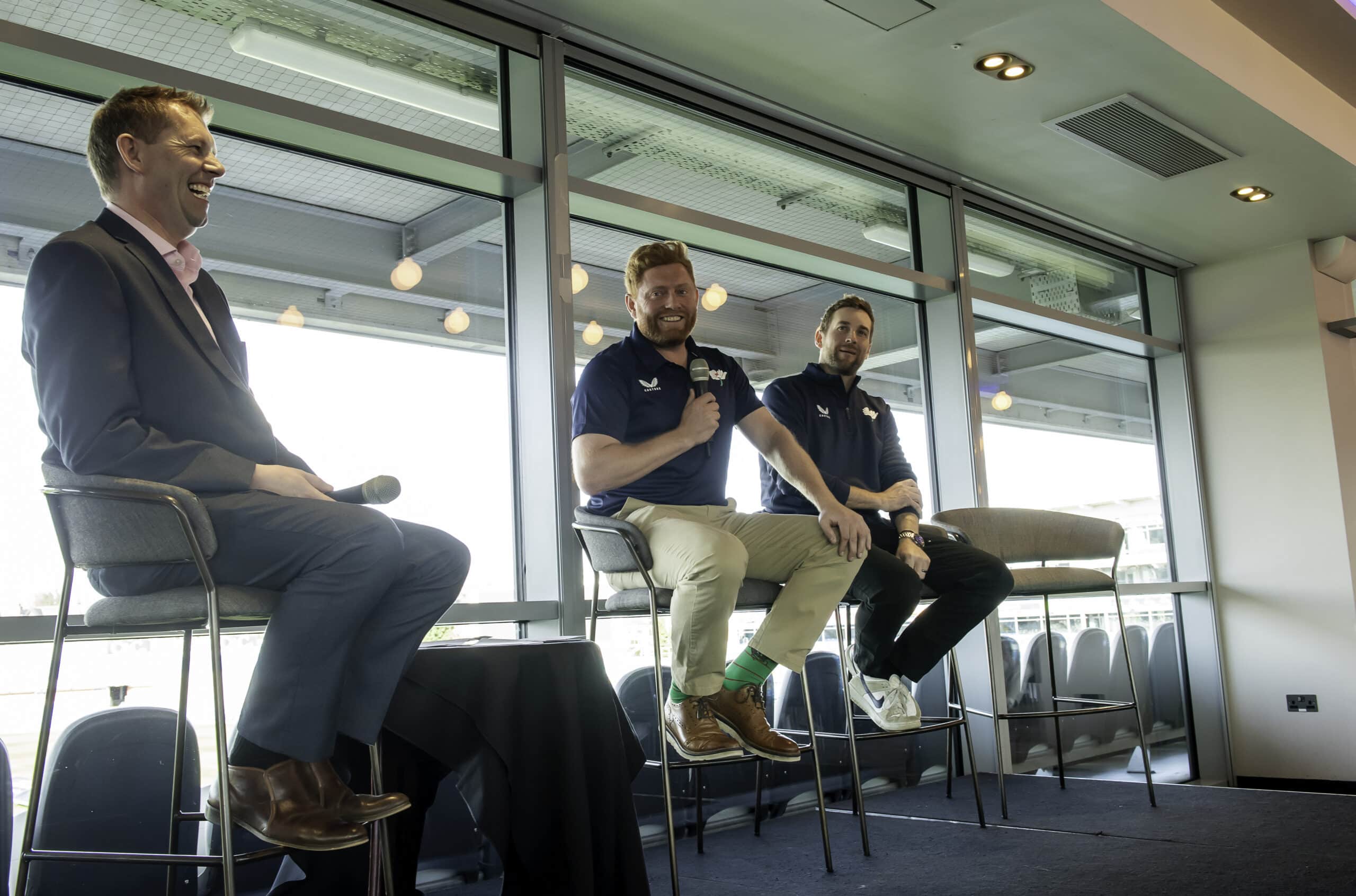 Picture by Allan McKenzie/SWpix.com - 27/03/2025 - Cricket - Yorkshire County Cricket Club Opening Season Lunch - Headingley Cricket Ground, Leeds, England - Yorkshire's new red and white ball captains for the 2025 season Jonny Bairstow and Dawid Malan.